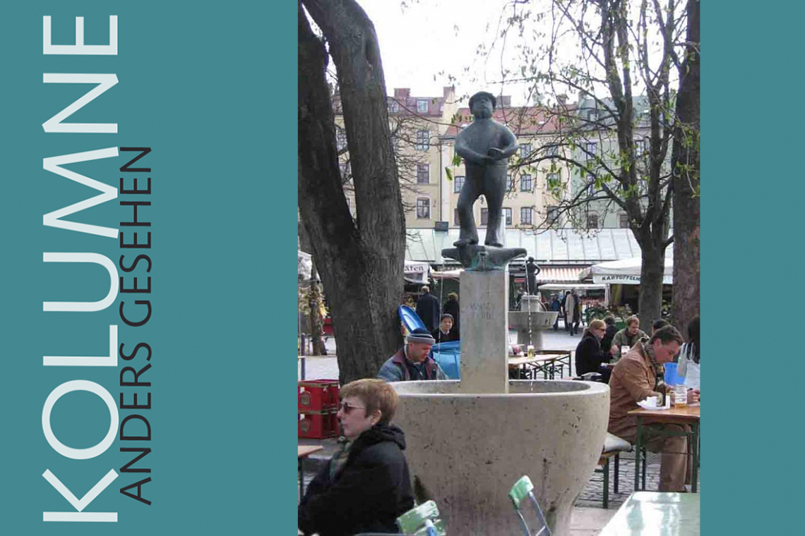 Weiß-Ferdl-Brunnen auf dem Münchner Viktualienmarkt