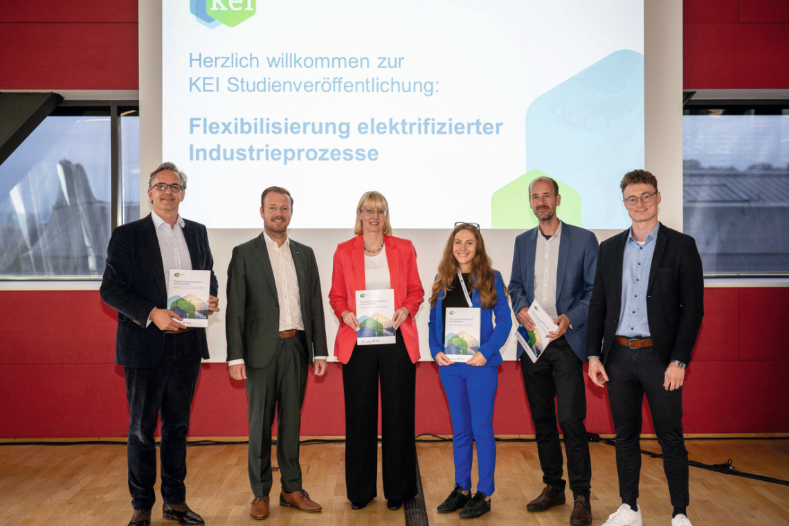 KEI-Leiter Jakob Flechtner präsentiert zusammen mit Prof. Dr. Christian Wuppermann, Dr. Beate Baron,  Anna Malakhova-Lehe, Dr. Tobias Fleiter und Felix Kaiser die Studie (v. l.) - Foto: KEI/Toni Kretschmer