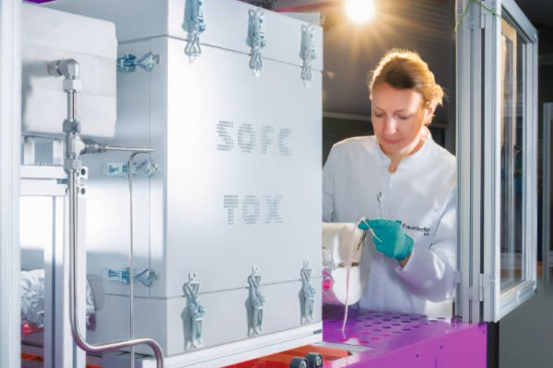 Demonstrationsanlage zur CO2-freien Stromerzeugung mit Ammoniak in Hochtemperatur-Brennstoffzellen (SOFC) (Foto: Fraunhofer IKTS)