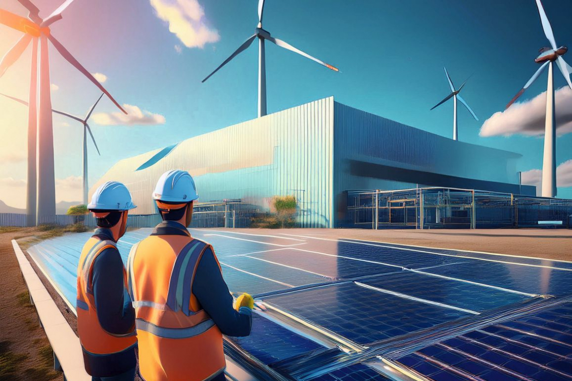 Symbolbild für umweltschonende Industrieproduktion generiert durch Künstliche Intelligenz. Atotech bietet wichtige nach­haltige Verfahren sowie Berechnungs­methoden zur Emittlung des CO2-Fußabdrucks - (Foto: stock.adobe.com/Generative KI)
