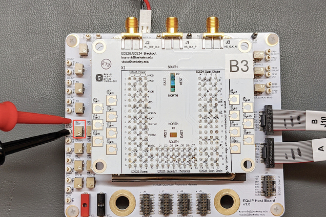 Bestückte Leiterplatte mit dem in Experimenten verwendeten Chip