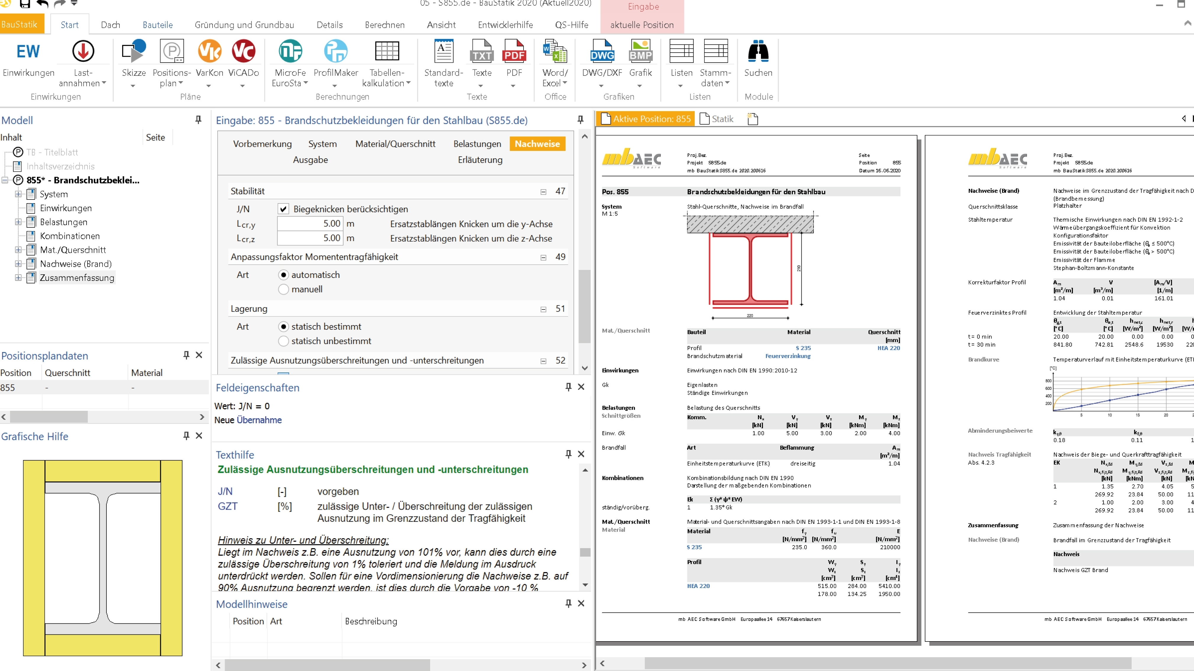 Modul S855.de - Die erste Statik-Software, die Brandschutz durch Feuerverzinken kann