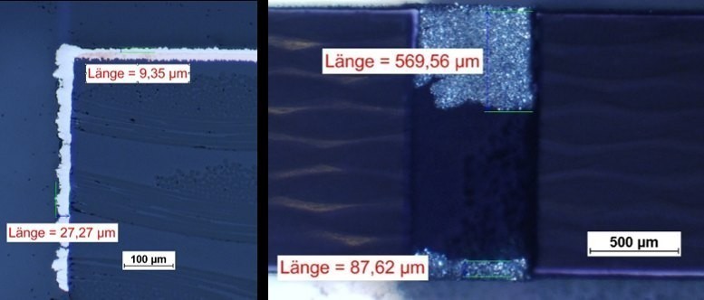 Abb. 10: Lichtmikroskop-Aufnahme des Querschliffes der Probe Bh10 (dargestellt ist ein 600 µm Via)
