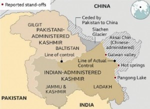 Abb. 1: Konflikt im Himalaya. Rote Punkte kennzeichnen die jüngsten chinesisch-indischen militärischen Zusammenstöße