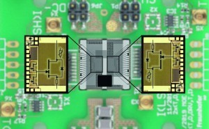 Röntgenaufnahme der Halbbrückenschaltung und Schaltplan der integrierten GaN Power ICs 