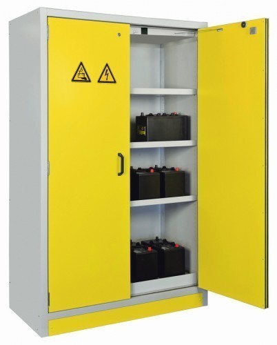 Bild 2: Akku-Sicherheitsschrank zum Laden und Lagern von Lithium-Ionen-Akkus direkt am Arbeitsplatz