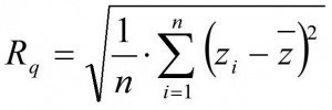 Abb. 15: Gleichungen zur Berechnung des zweidimensionalen Rauheitswerts Rq (links) und des Flächenwerts S0 (mitte und rechts)