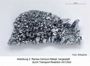 Abb. 2: Reines Osmium-Metall hergestellt durch Transportreaktion mit Chlor 