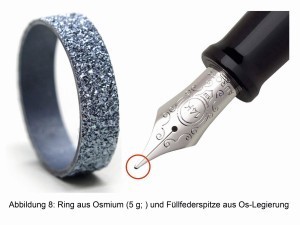 Abb. 8: Ring aus Osmium (5 g) und Spitze eines Füllfederhalters aus einer Osmiumlegierung 