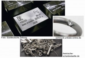 Abb. 10: Palladium-Barren, Schmuck und Recycling-Gut