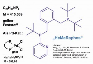 Abb. 13: Molekülstruktur von „HeMaRaphos“, einem Phosphin- Liganden für einen Palladium-Katalysator zur Herstellung von  Adipinsäure-Derivaten