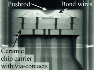 Fig. 2: X-ray imaging with sensor and bond wires. Three stacked planes are visible