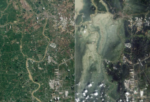 Abb. 3: Überschwemmung in Ayutthaya, 2011 (Satellitenaufnahme)