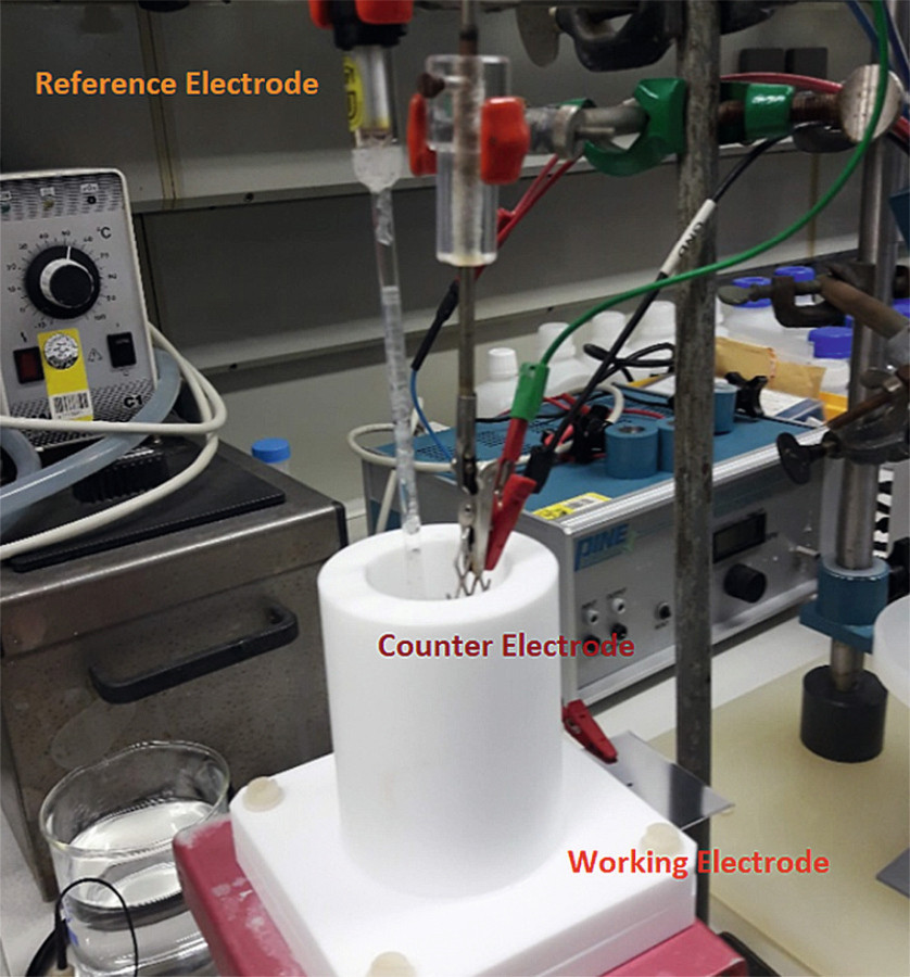 Fig. 4: Corrosion cell used for linear polarization and  impedance spectroscopy