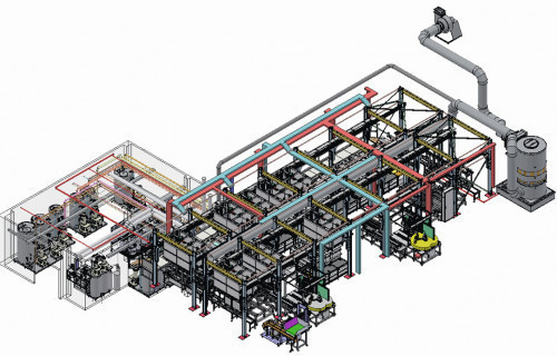 Abb. 5: In der CAD-Ansicht ist die High-Speed-Nickel-Anlage zu sehen, auf der Bosch-Zündkerzen mit Masse-Elektrode aus Nickel-Werkstoff und vernickeltem Gehäuse gefertigt werden