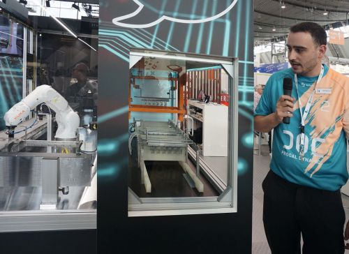 Nico Kahlich neben dem Bestückungsroboter von Ditec