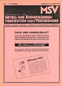 Aufmachung der Zeitschrift im Januar 1936. Damals hieß die Zeischrift MSV - Metall- und Schmuckwaren-Fabrikation sowie Verchromung