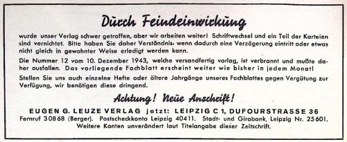 Schicksalstag 4. Dezember 1943: Der Leuze Verlag wird ausgebombt