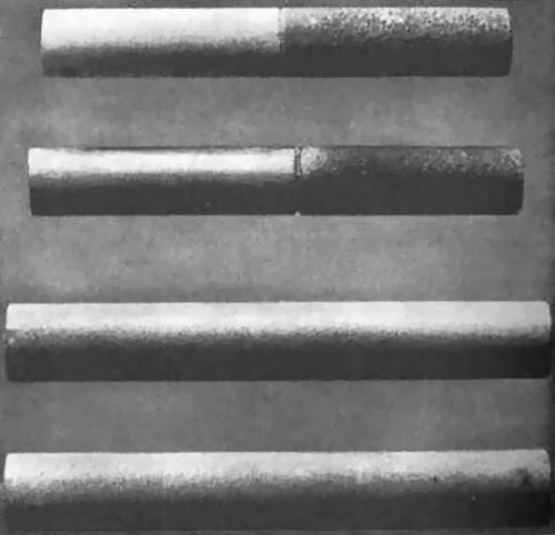 Abb. 1: Zwei Rollen Elektron-Legierung gepresst mit Eisen. Die unteren zwei sind aus Elektronguss