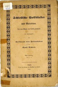 Liedsammlung ‚Schlesische Volkslieder‘ (1842) aus dem Munde des Volkes gesammelt. In einem Lied besingt eine verliebte Dame das Grün als Kleiderfarbe ihres Schatzes – eines Jägers.