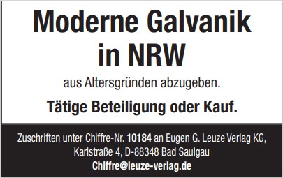 Moderne Galvanik in NRW aus Altersgründen abzugeben