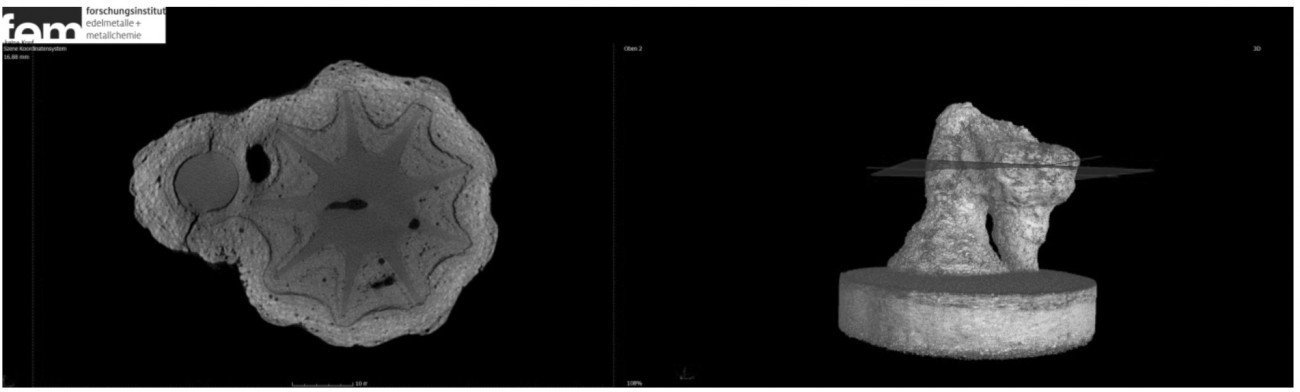 Abb. 5: Querschnitt durch eine gefüllte Formschale. Risse und Fülllücken sichtbar/AiF 18293GB