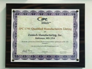 Abb. 2: Urkunde dafür, dass sich die amerikanische EMS-Firma Zentech Manufacturing nach IPC-1791 als zuverlässiges Glied in der Zulieferkette qualifiziert hat