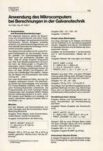 Anwendung des Mikrocomputers bei Berechnungen in der Galvanotechnik