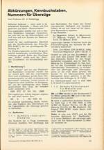 Abkürzungen, Kennbuchstaben, Nummern für Überzüge
