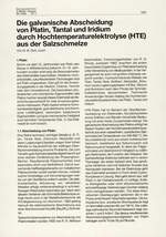 Die galvanische Abscheidung von Platin, Tantal und Iridium durch Hochtemperaturelektrolyse (HTE) aus der Salzschmelze