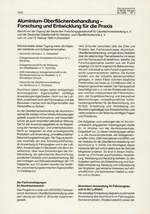 Aluminium-Oberflächenbehandlung - Forschung und Entwicklung für die Praxis