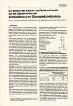 Der Einfluß des Kalium- und Natriumchlorids
auf die Eigenschaften der
schwachsauren Glanzzinkelektrolyte