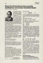 Stand der Entwicklung eines neuartig stabilisierten stromlosen Goldelektrolyten