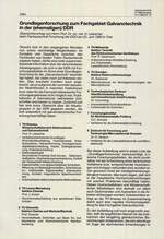 Grundlagenforschung zum Fachgebiet Galvanotechnik in der (ehemaligen) DDR