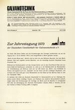 Zur Jahrestagung 1970 der Deutschen Gesellschaft für Galvanotechnik e. V.