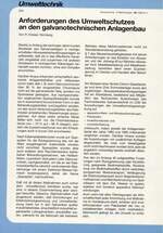 Anforderungen des Umweltschutzes an den galvanotechnischen Anlagenbau