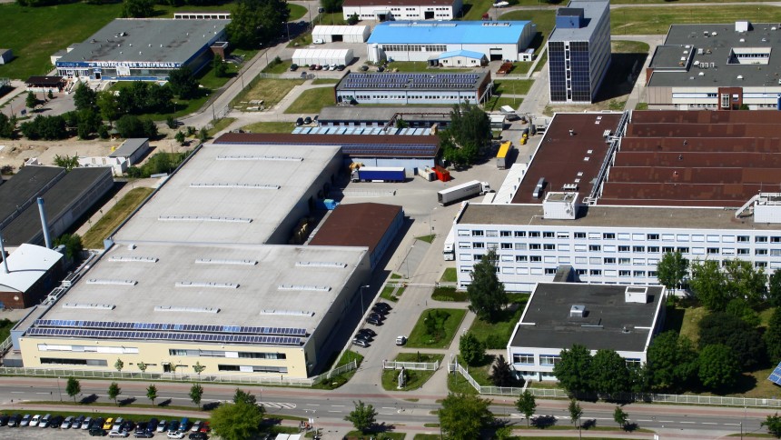 Blick auf den Sitz der ml&amp;s auf dem Technologiecampus in Greifswald 