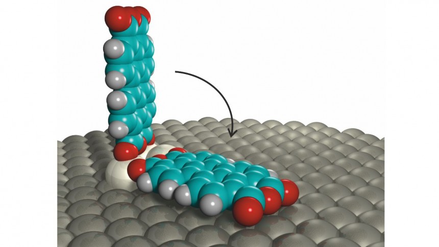 Da liegt es wieder: PTCDA-Molekül auf einer Oberfläche aus Silberatomen (Graphik: Forschungszentrum Jülich / Christian Wagner)