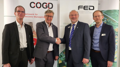 Von links nach rechts: Axel Wagner (stellv. Vorstandsvorsitzender COGD), Dr. Wolfgang Heinbach (Vorstandsvorsitzender COGD), Dieter Müller (Vorstandsvorsitzender FED), Christoph Bornhorn (Geschäftsführer FED) (Bildquelle: FED)