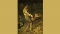 Schweißtreibende Arbeit: das Kornwenden mit der Worfel, hier vollführt von ‚Un Vanneur‘ auf einem Bild des französischen Malers Jean-François Millet (1847-48)