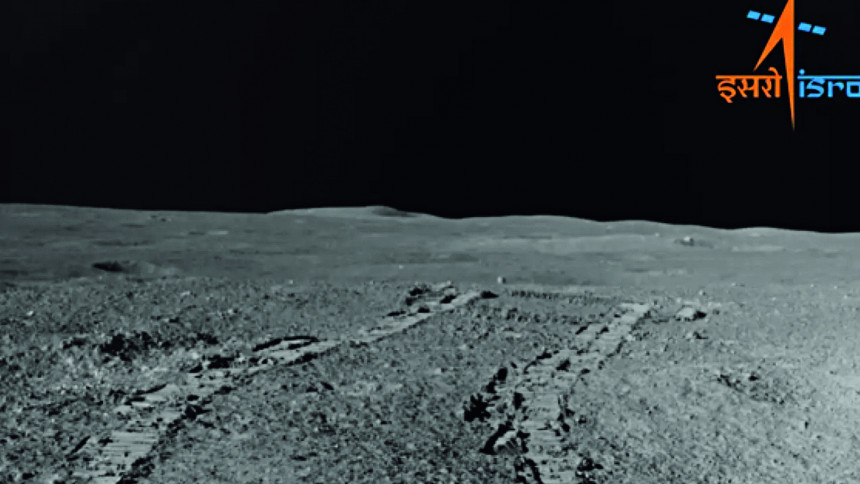 Zurückgelegter Weg des Chandrayaan-3-Rovers am 27. August 2023, aufgenommen von der Navigationskamera des Mondfahrzeugs   