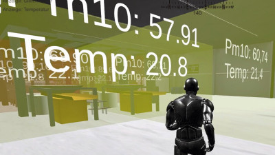 Virtuelle Welten – die Gamification findet im Rahmen des Forschungsprojektes 3DEMO Einzug in der Produktion. Hier zum Beispiel werden aktuelle Messwerte von Temperatur und Feinstaub aus der realen Umgebung des B+T-Werkes in Hüttenberg dargestellt