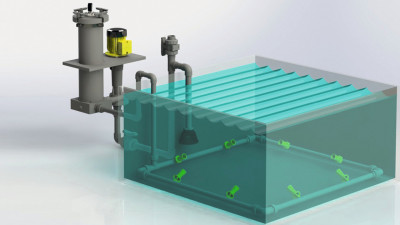 SerDuctor-Düsensystem, das hydraulische Turbulenzen mittels Eduktordüsen am Boden des Tanks erzeugt