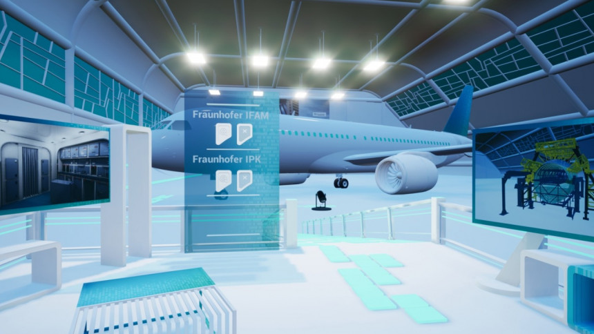 Der virtuelle Hangar von Fraunhofer Aviation &amp; Space bietet Einblicke in Technologien für den Flugzeugbau von morgen.