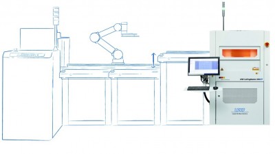 Der LPKF CuttingMaster kann optional mit einer Automationslösung und/oder einem variablen Cobot ausgestattet werden